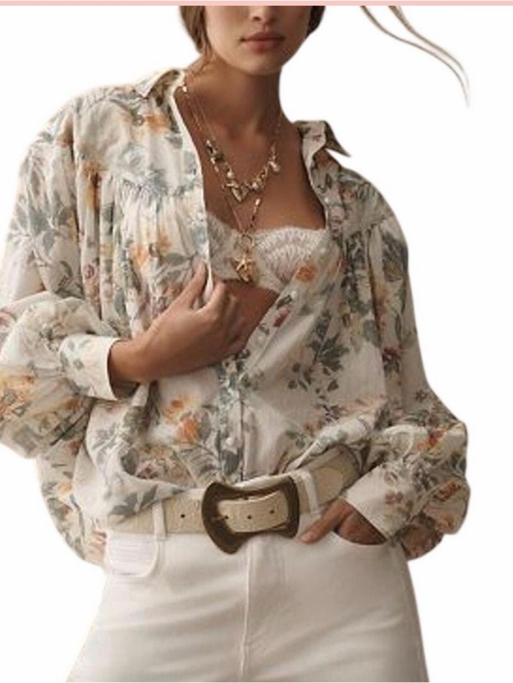 Anthropologie Floral Multicolor Batwing Yoke Blouse